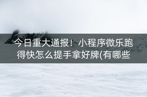 今日重大通报！小程序微乐跑得快怎么提手拿好牌(有哪些猫腻)