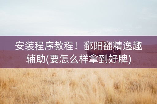 安装程序教程！鄱阳翻精逸趣辅助(要怎么样拿到好牌)