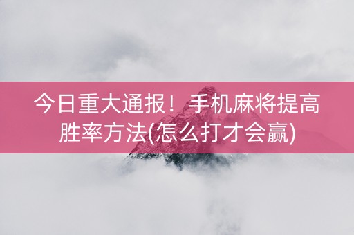 今日重大通报！手机麻将提高胜率方法(怎么打才会赢)