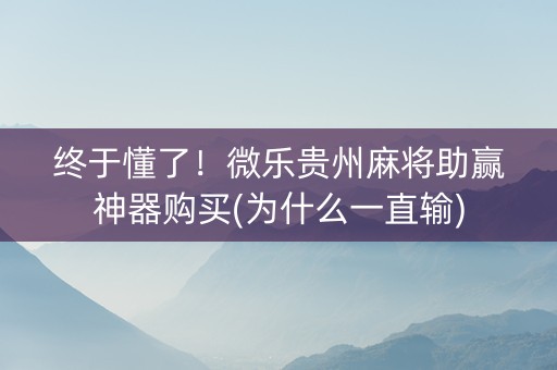 终于懂了！微乐贵州麻将助赢神器购买(为什么一直输)