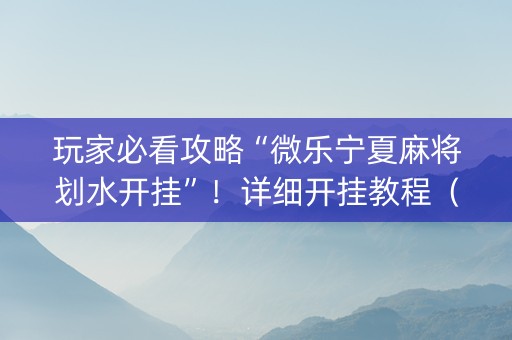 玩家必看攻略“微乐宁夏麻将划水开挂”！详细开挂教程（确实真的有挂)-抖音