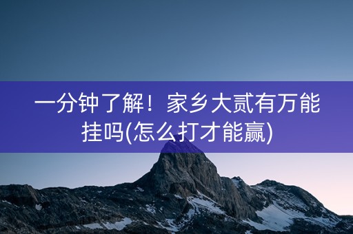 一分钟了解！家乡大贰有万能挂吗(怎么打才能赢)