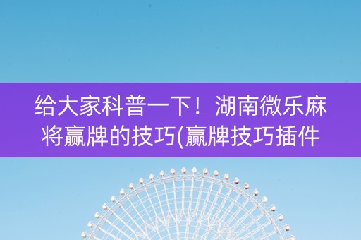 给大家科普一下！湖南微乐麻将赢牌的技巧(赢牌技巧插件安装)