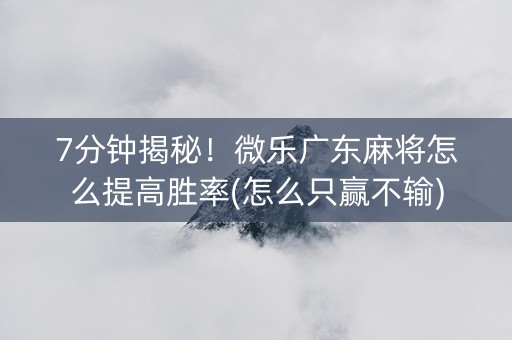 7分钟揭秘！微乐广东麻将怎么提高胜率(怎么只赢不输)