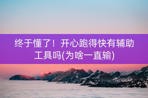 终于懂了！开心跑得快有辅助工具吗(为啥一直输)