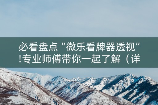必看盘点“微乐看牌器透视”!专业师傅带你一起了解（详细教程）-抖音