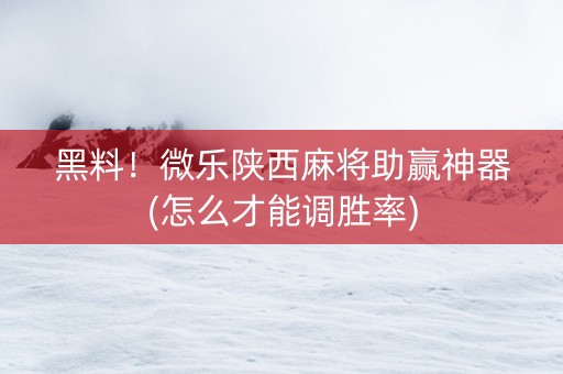 黑料！微乐陕西麻将助赢神器(怎么才能调胜率)