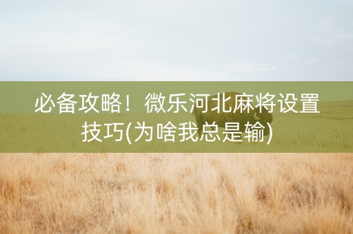 必备攻略！微乐河北麻将设置技巧(为啥我总是输)