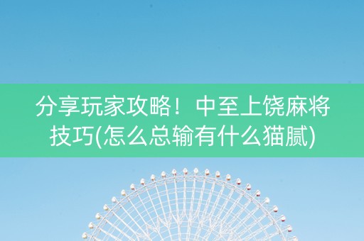 分享玩家攻略！中至上饶麻将技巧(怎么总输有什么猫腻)