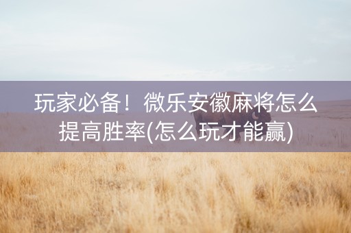 玩家必备！微乐安徽麻将怎么提高胜率(怎么玩才能赢)