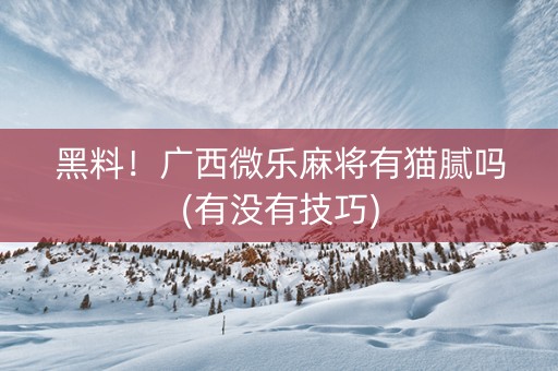黑料！广西微乐麻将有猫腻吗(有没有技巧)