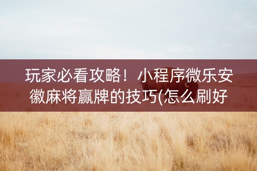 玩家必看攻略！小程序微乐安徽麻将赢牌的技巧(怎么刷好牌)