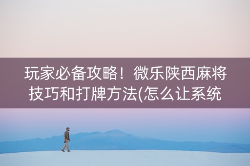 玩家必备攻略！微乐陕西麻将技巧和打牌方法(怎么让系统给自己好牌)