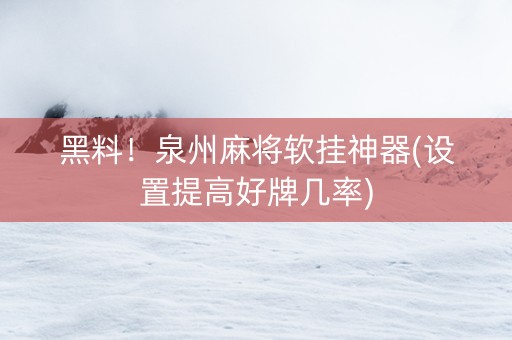 黑料！泉州麻将软挂神器(设置提高好牌几率)