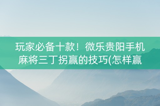 玩家必备十款！微乐贵阳手机麻将三丁拐赢的技巧(怎样赢的几率大)