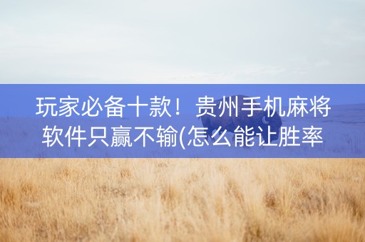 玩家必备十款！贵州手机麻将软件只赢不输(怎么能让胜率高)