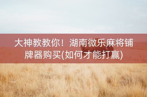 大神教教你！湖南微乐麻将铺牌器购买(如何才能打赢)
