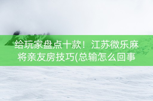 给玩家盘点十款！江苏微乐麻将亲友房技巧(总输怎么回事)