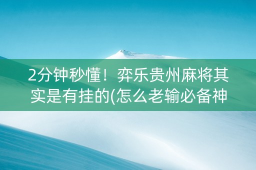 2分钟秒懂！弈乐贵州麻将其实是有挂的(怎么老输必备神器)