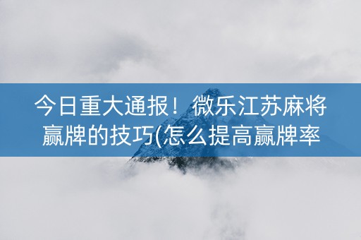 今日重大通报！微乐江苏麻将赢牌的技巧(怎么提高赢牌率)