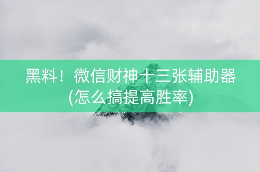 黑料！微信财神十三张辅助器(怎么搞提高胜率)