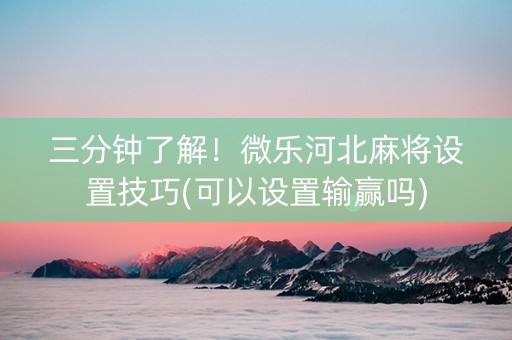 三分钟了解！微乐河北麻将设置技巧(可以设置输赢吗)