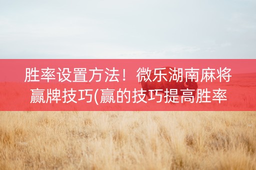 胜率设置方法！微乐湖南麻将赢牌技巧(赢的技巧提高胜率)