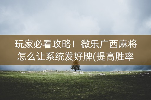 玩家必看攻略！微乐广西麻将怎么让系统发好牌(提高胜率软件)