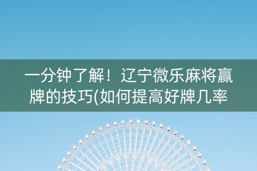 一分钟了解！辽宁微乐麻将赢牌的技巧(如何提高好牌几率)