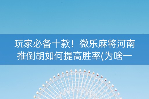 玩家必备十款！微乐麻将河南推倒胡如何提高胜率(为啥一直输)
