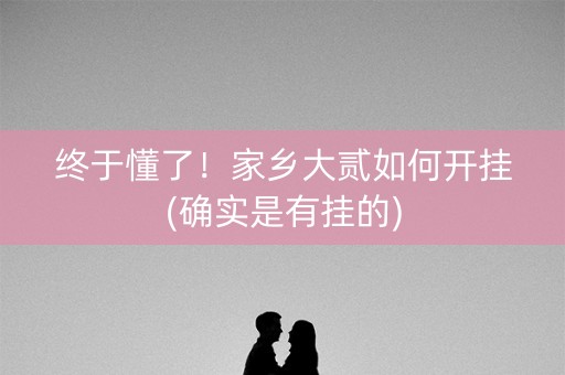 终于懂了！家乡大贰如何开挂(确实是有挂的)