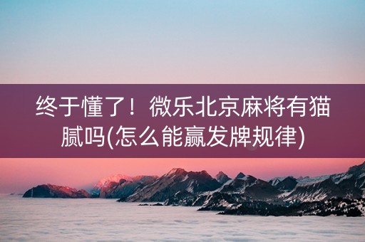 终于懂了！微乐北京麻将有猫腻吗(怎么能赢发牌规律)