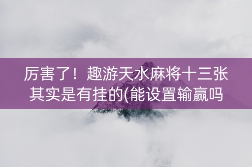 厉害了！趣游天水麻将十三张其实是有挂的(能设置输赢吗)