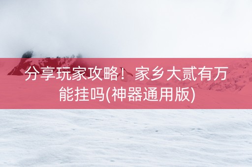 分享玩家攻略！家乡大贰有万能挂吗(神器通用版)