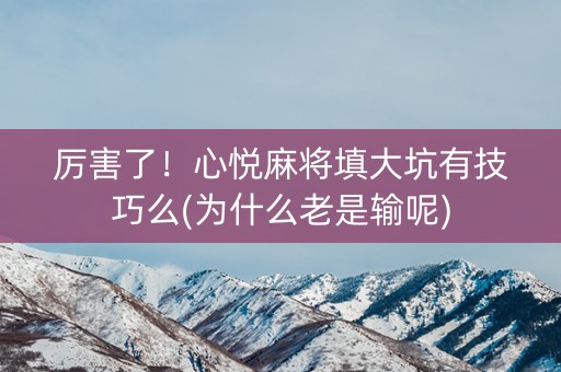 厉害了！心悦麻将填大坑有技巧么(为什么老是输呢)
