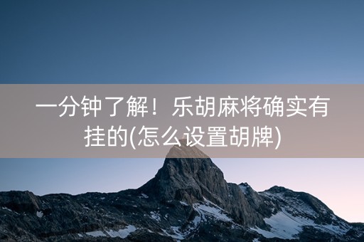 一分钟了解！乐胡麻将确实有挂的(怎么设置胡牌)