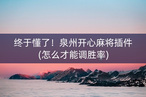 终于懂了！泉州开心麻将插件(怎么才能调胜率)