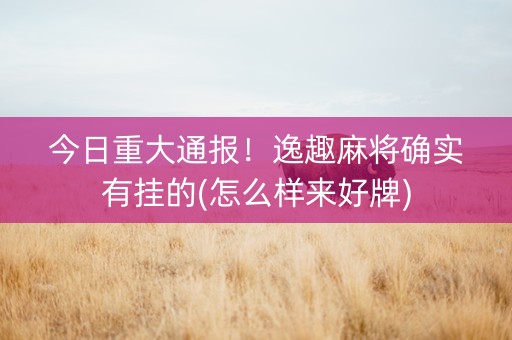 今日重大通报！逸趣麻将确实有挂的(怎么样来好牌)