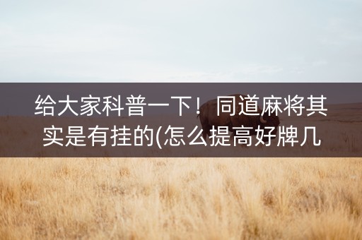 给大家科普一下！同道麻将其实是有挂的(怎么提高好牌几率)