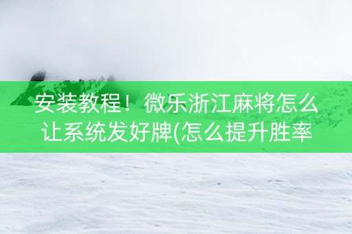 安装教程！微乐浙江麻将怎么让系统发好牌(怎么提升胜率)