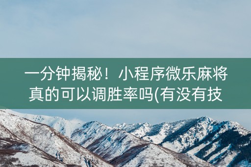 一分钟揭秘！小程序微乐麻将真的可以调胜率吗(有没有技巧)