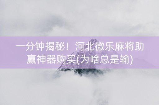 一分钟揭秘！河北微乐麻将助赢神器购买(为啥总是输)