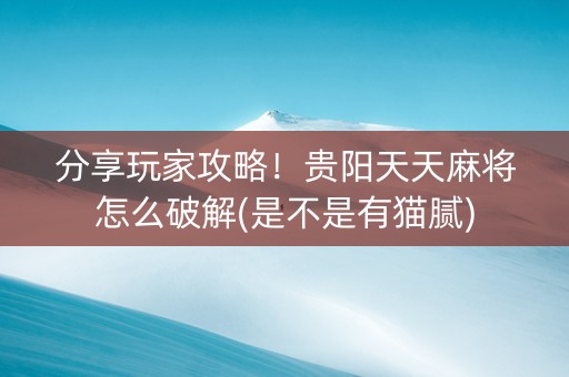 分享玩家攻略！贵阳天天麻将怎么破解(是不是有猫腻)