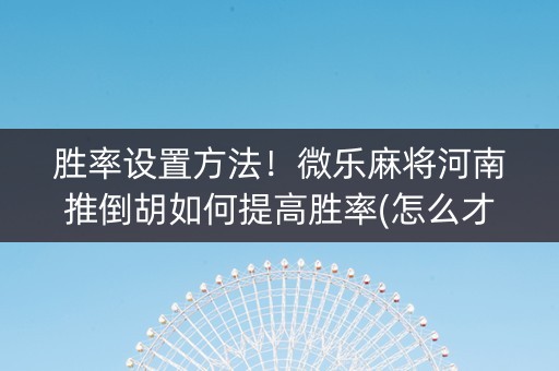 胜率设置方法！微乐麻将河南推倒胡如何提高胜率(怎么才有赢的几率)