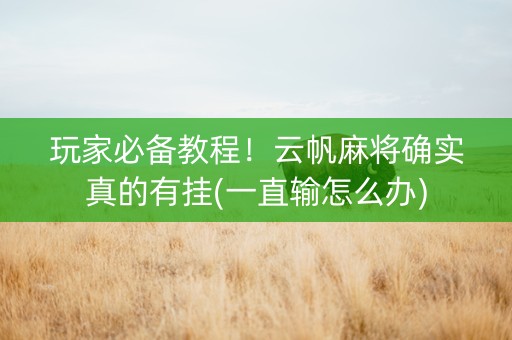 玩家必备教程！云帆麻将确实真的有挂(一直输怎么办)
