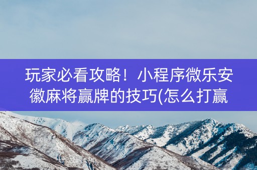 玩家必看攻略！小程序微乐安徽麻将赢牌的技巧(怎么打赢的几率大)