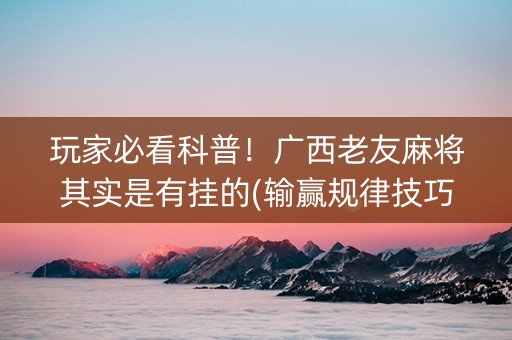 玩家必看科普！广西老友麻将其实是有挂的(输赢规律技巧)