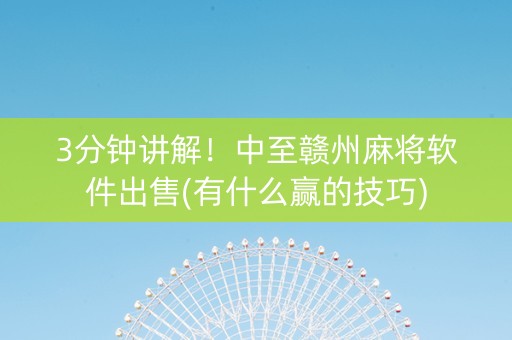 3分钟讲解！中至赣州麻将软件出售(有什么赢的技巧)