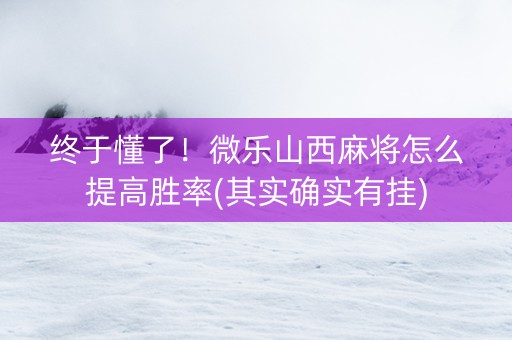 终于懂了！微乐山西麻将怎么提高胜率(其实确实有挂)