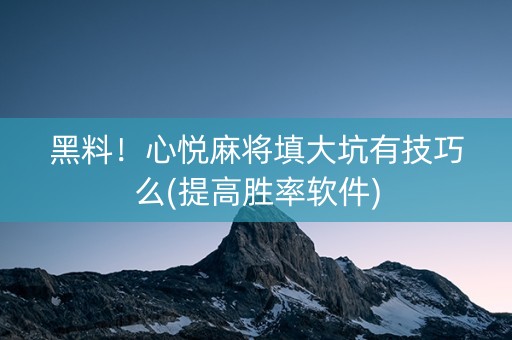 黑料！心悦麻将填大坑有技巧么(提高胜率软件)